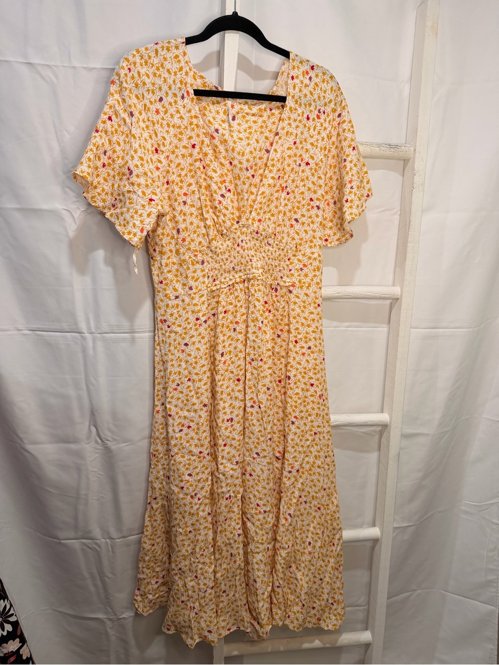 Free People Yellow Floral Empire-Waist Midi Dress